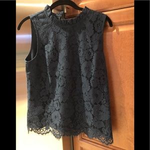 Ann Taylor dark teal zip back lace high neck S